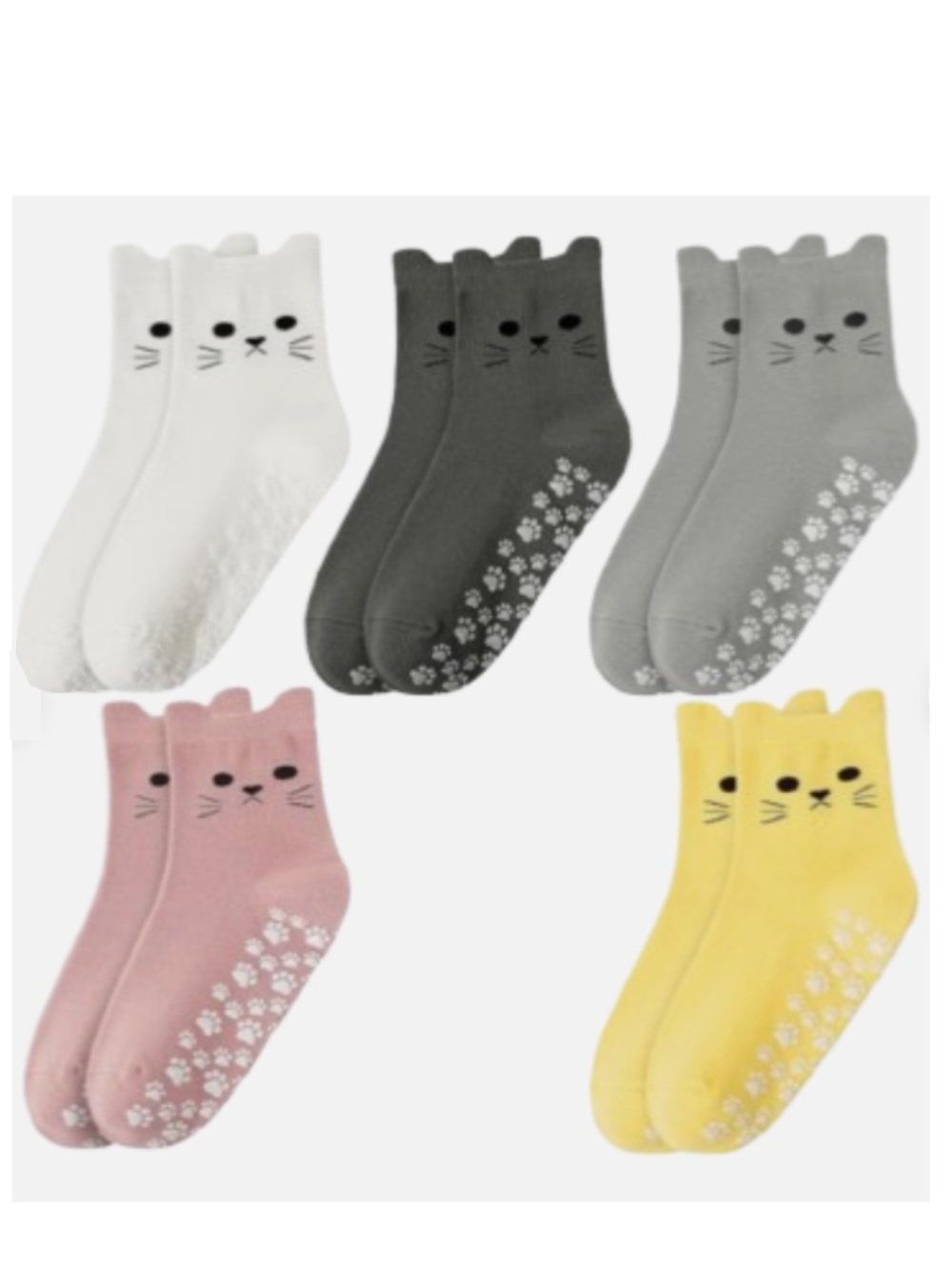 Kitty Yoga Socks with Grippers -One Size Ankle Socks